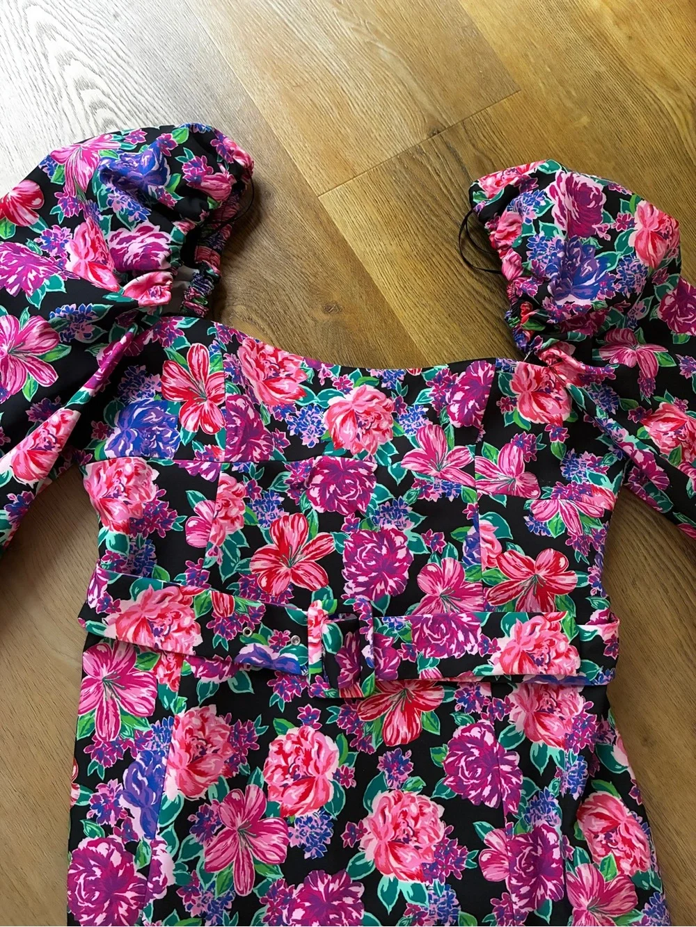 Zara Floral Puff Sleeve Belted Mini Dress - Picture 5 of 5